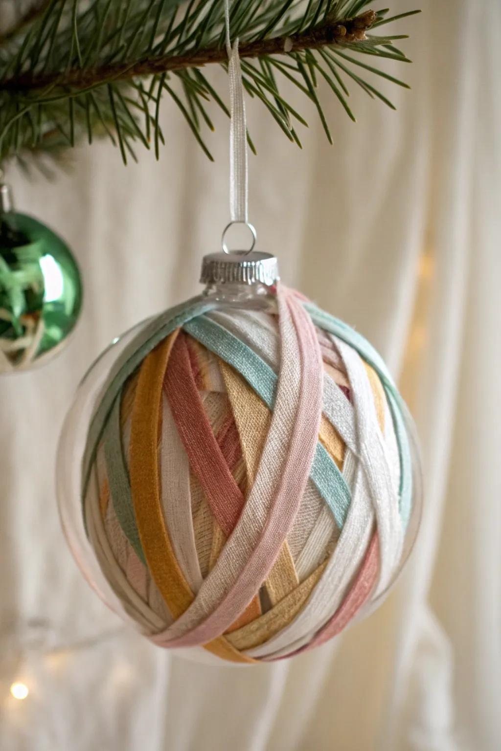 Add warmth and texture to your tree with fabric-wrapped DIY ornaments.