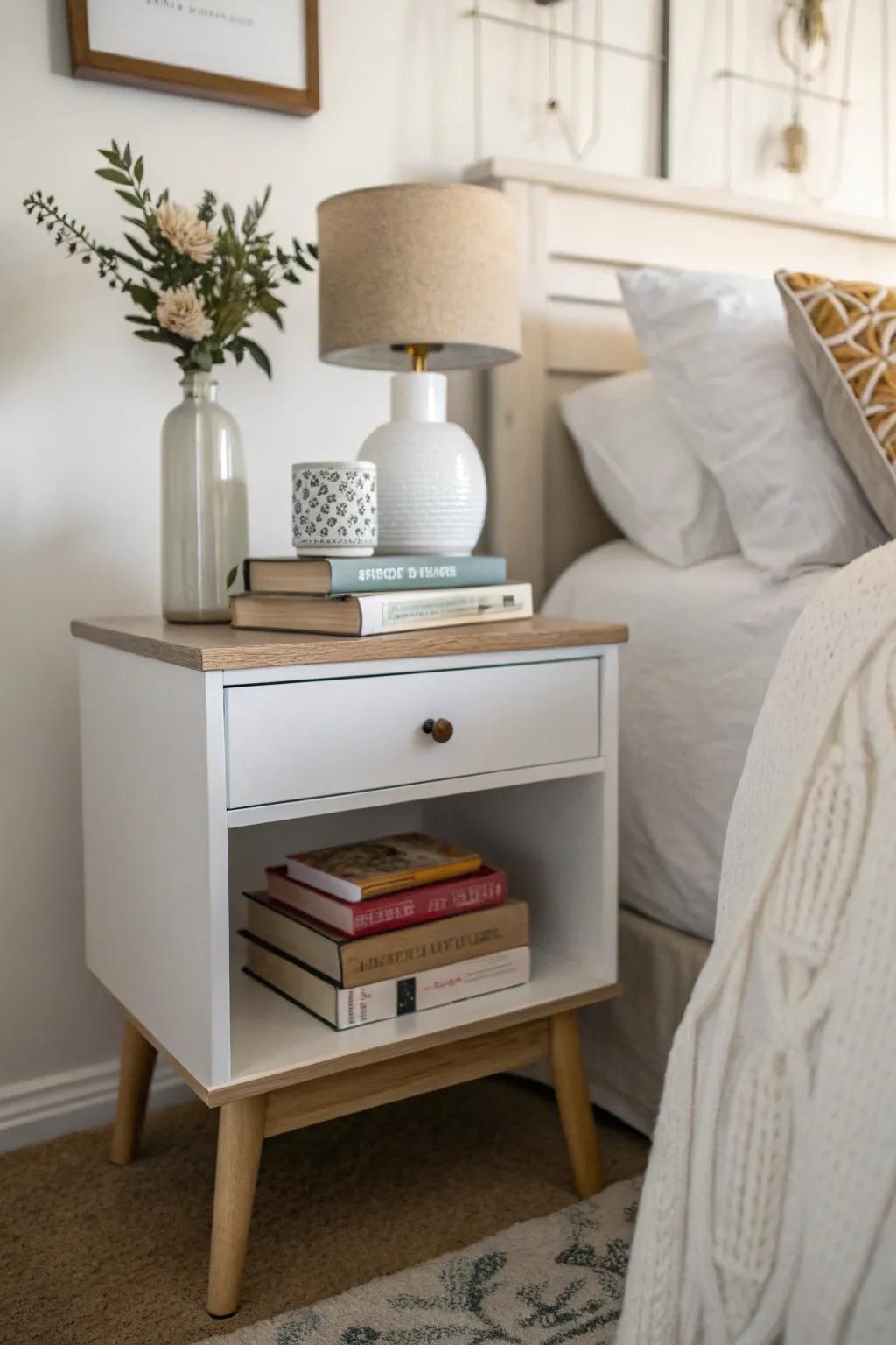 Books add warmth and personality to your nightstand.