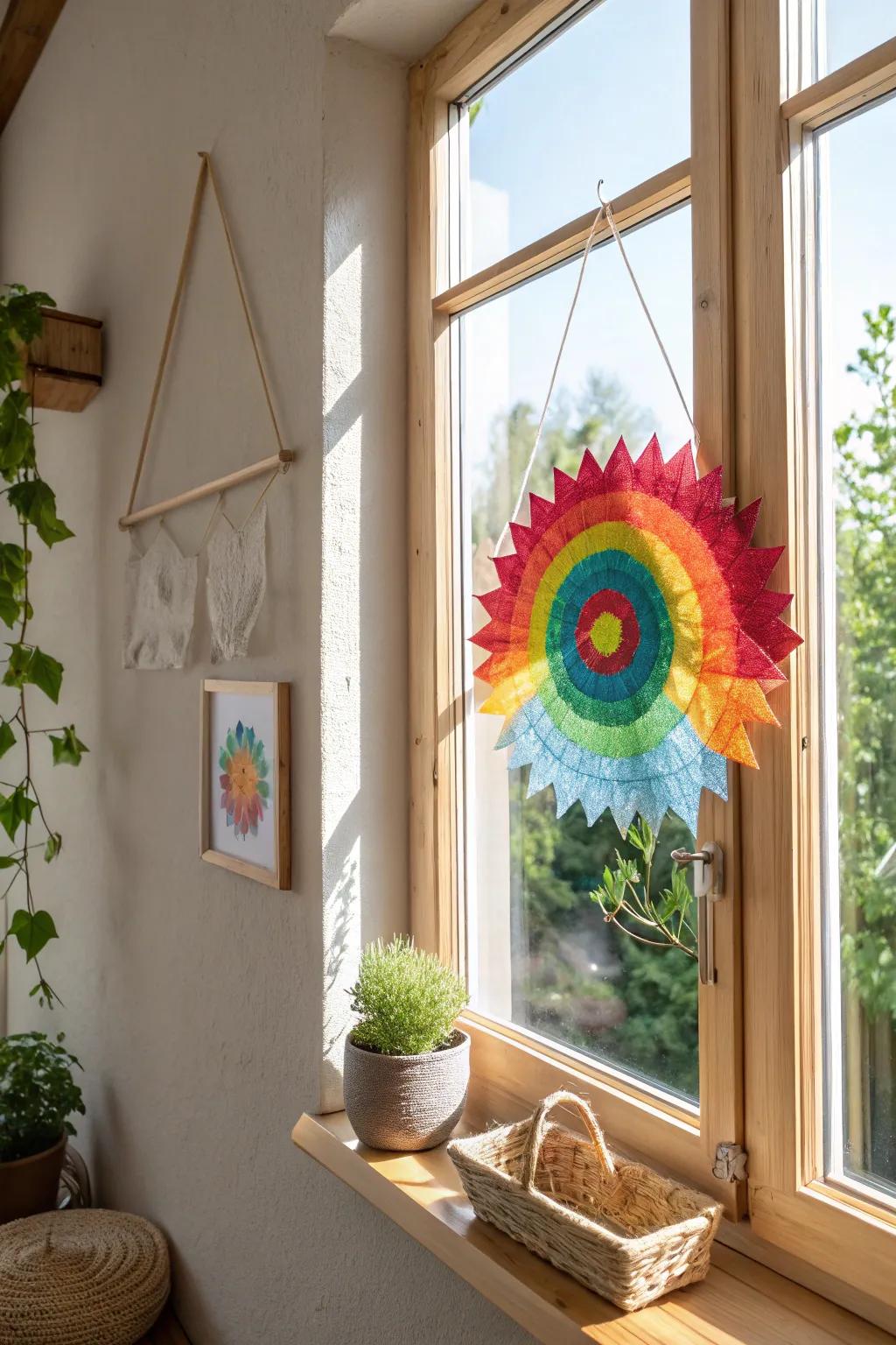 Add a splash of color to your windows with tissue paper sun catchers.
