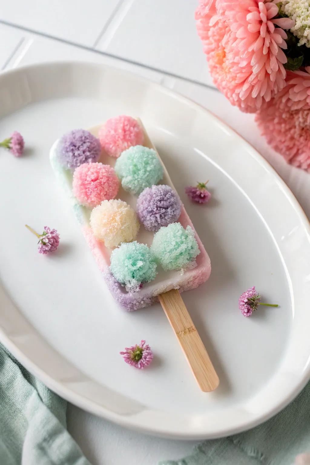 Create colorful pom-pom ice pops for imaginative play.