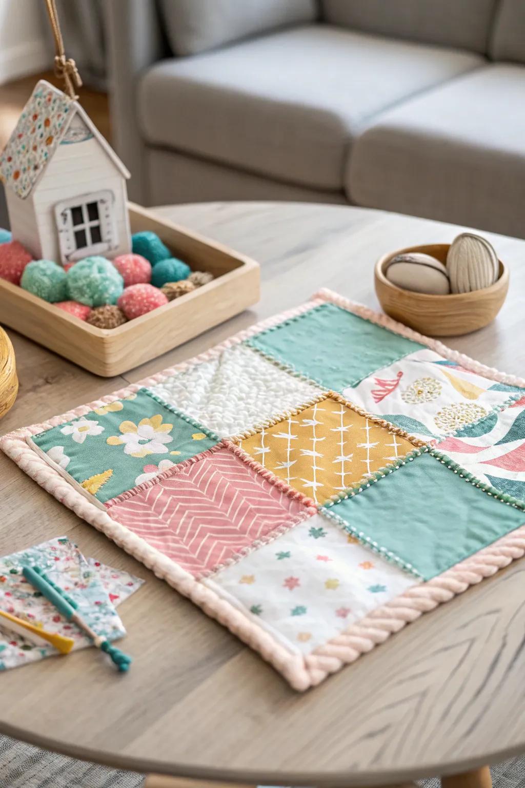 Create vibrant collages using fabric scraps.