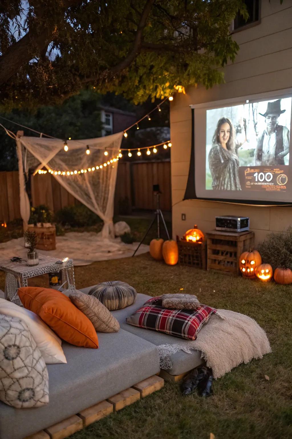 Host a spooky movie night indoors or outdoors.