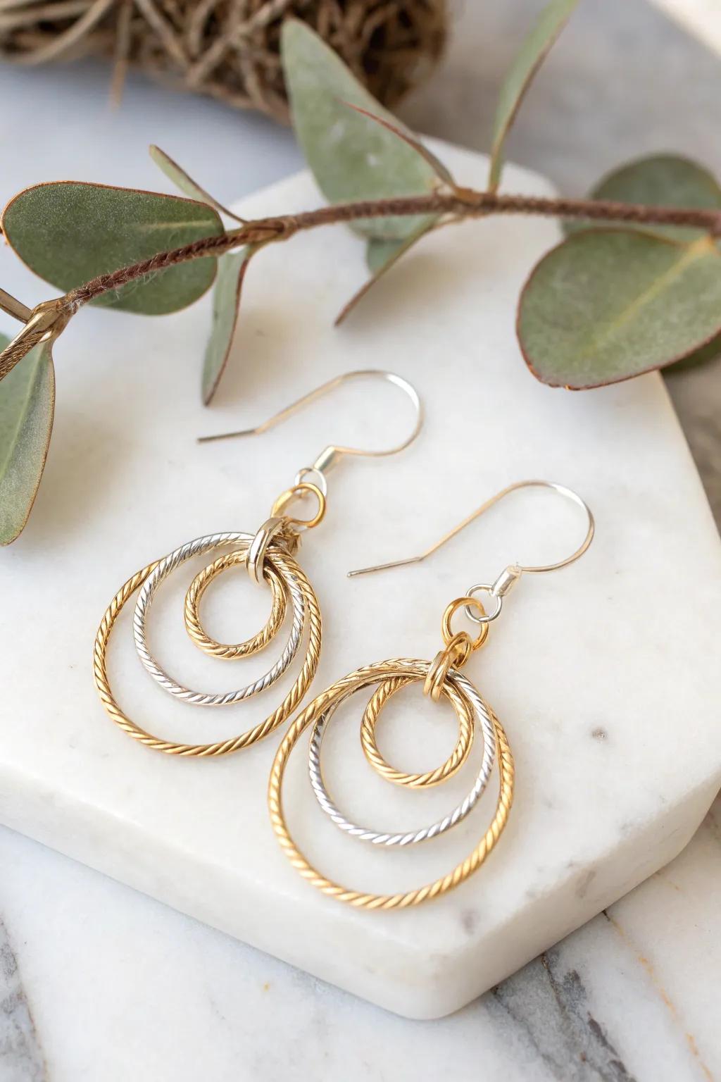 Sophisticated layered wire loops creating depth and visual interest in earrings.
