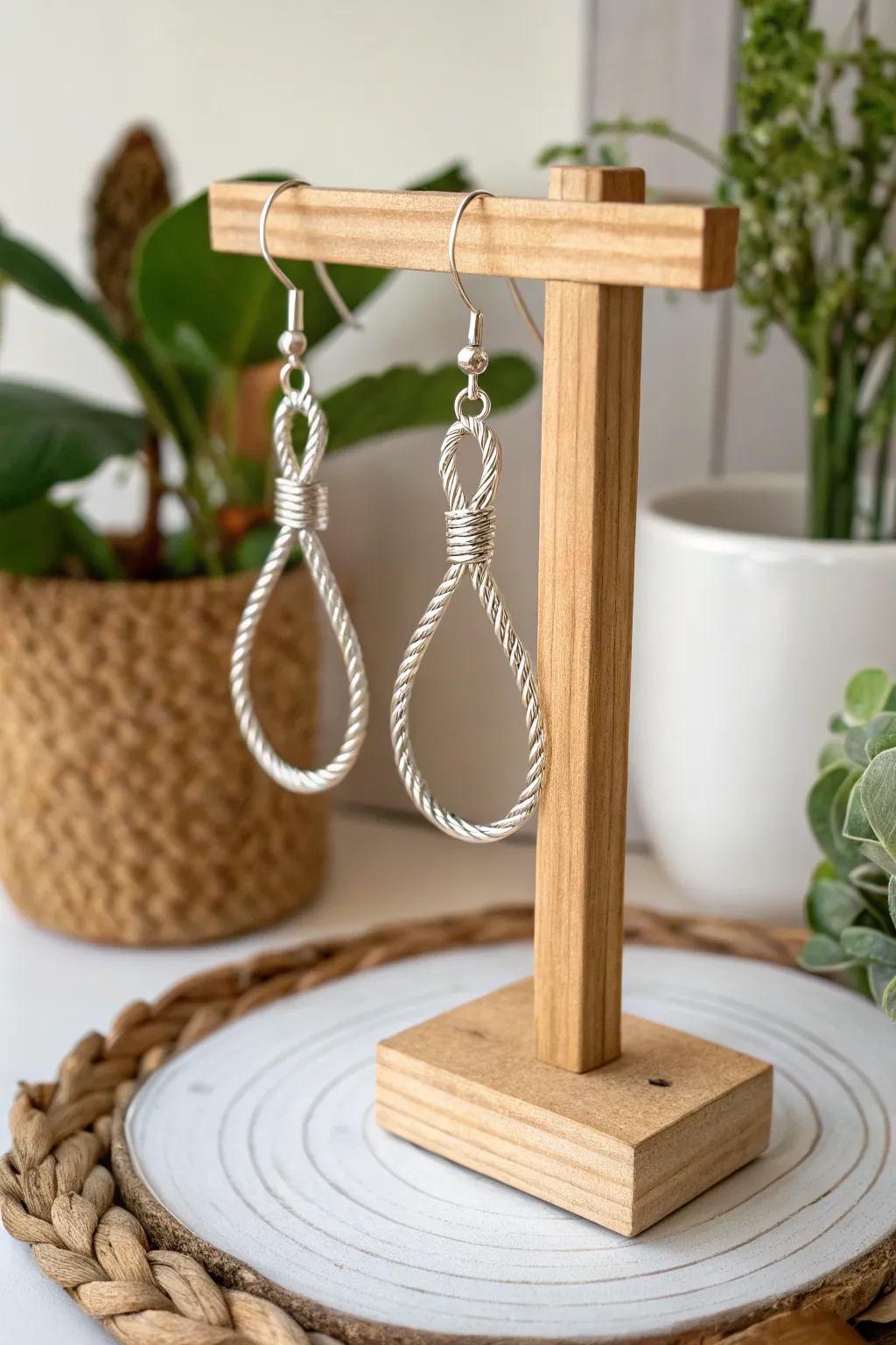 Sustainable wire earrings crafted from repurposed wire scraps, blending eco-friendliness with style.
