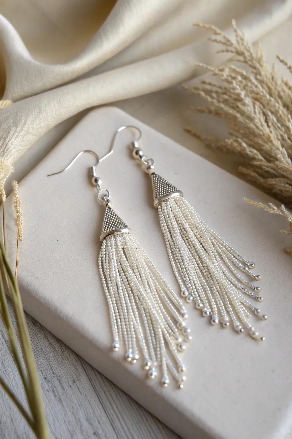 Boho-inspired wire earrings featuring playful fringe for a sparkling, dynamic look.