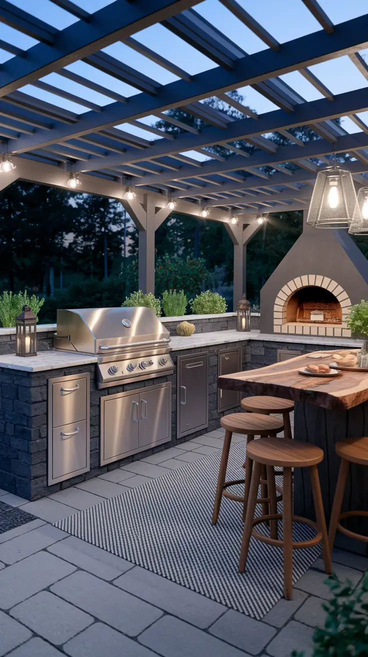 Cozy Outdoor Kitchen Design with Rustic and Modern Elements