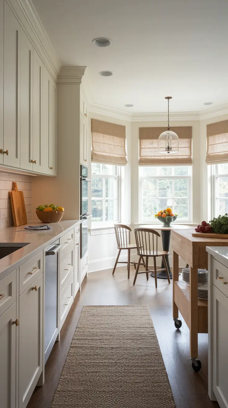 Cozy Kitchen with Layered Lighting and Textured Materials