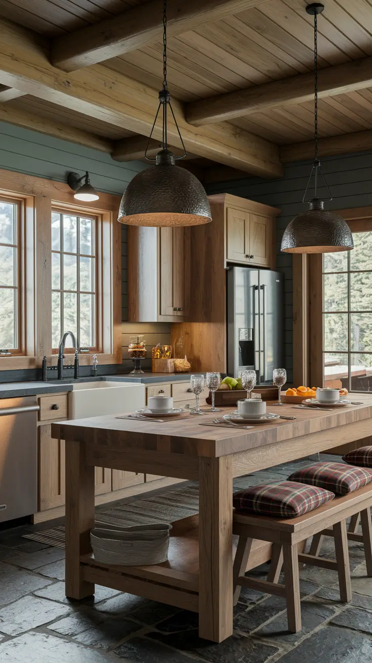 Rustic Mountain Cabin Kitchen with Warm Textures