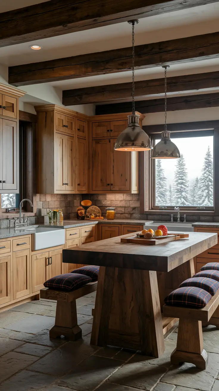Mountain Cabin Cozy Kitchen with Natural Materials