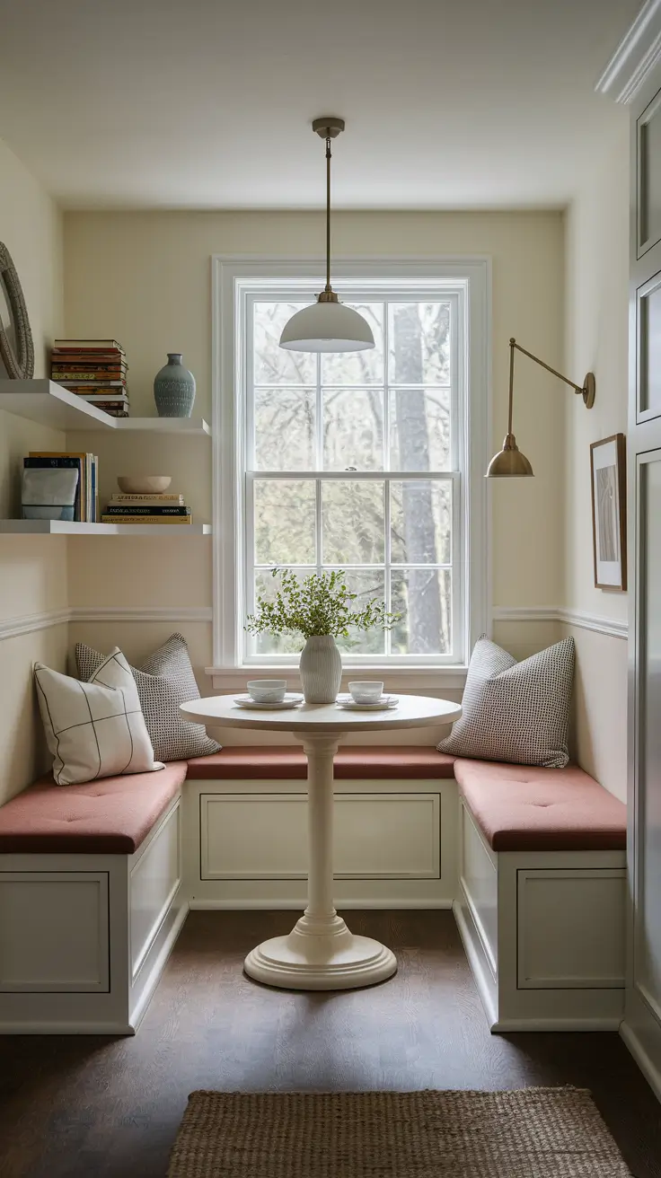 Cozy Kitchen Nook Bench with Soft Textiles
