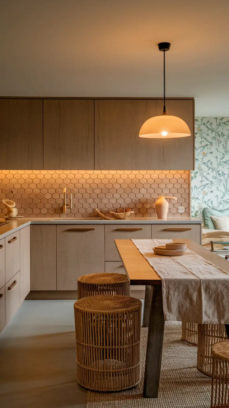 Modern Warm Kitchen with Natural Textures