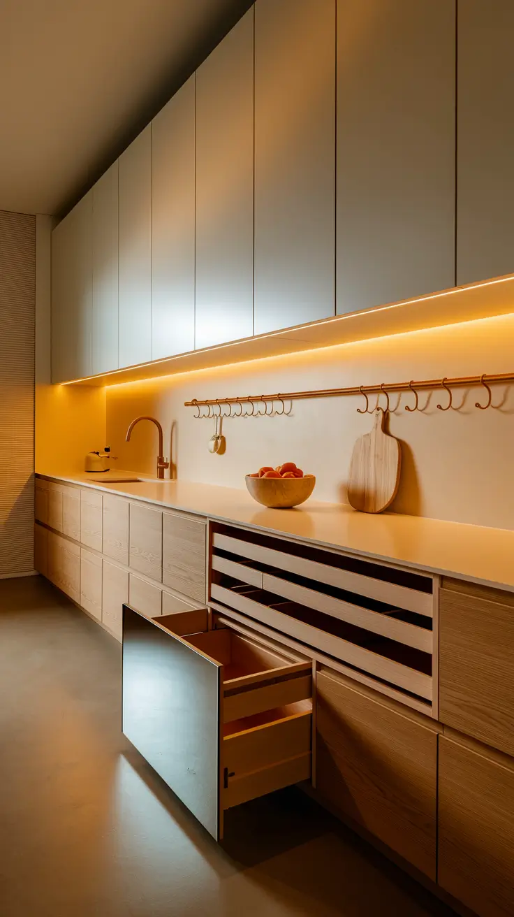 Organized Kitchen Storage with Pull-Out Pantries