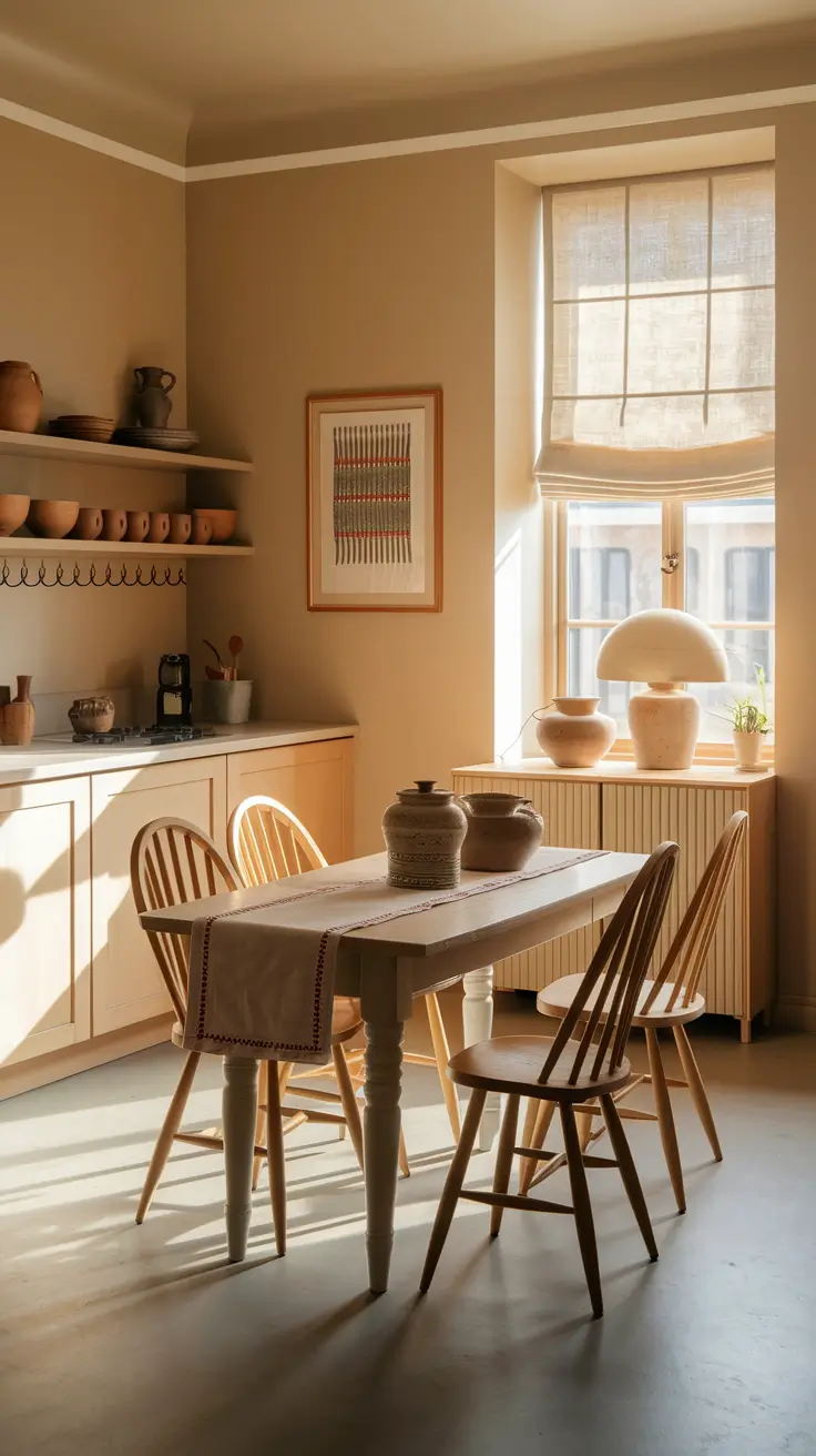 Cozy Kitchen Decor with Textiles and Pottery
