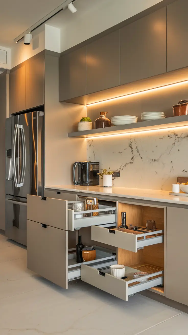 Modern Kitchen Cabinets with Hidden Pantry