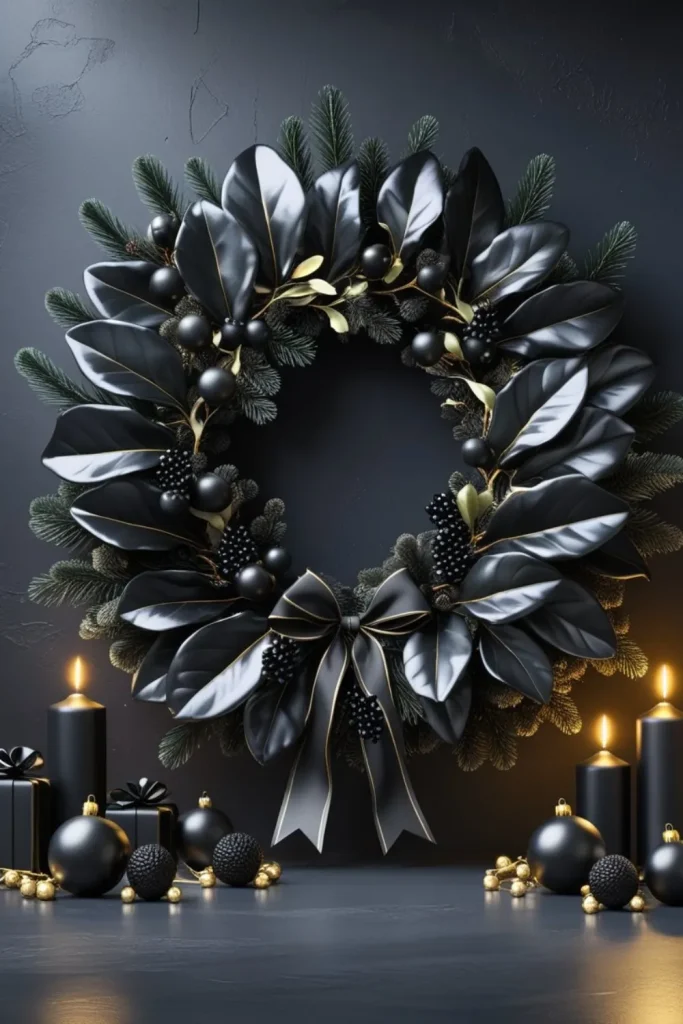 Black Magnolia Leaf Wreath