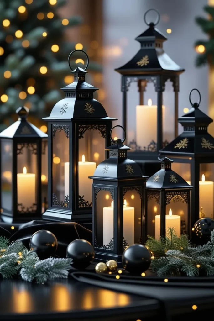 Black Lanterns with Fairy Lights
