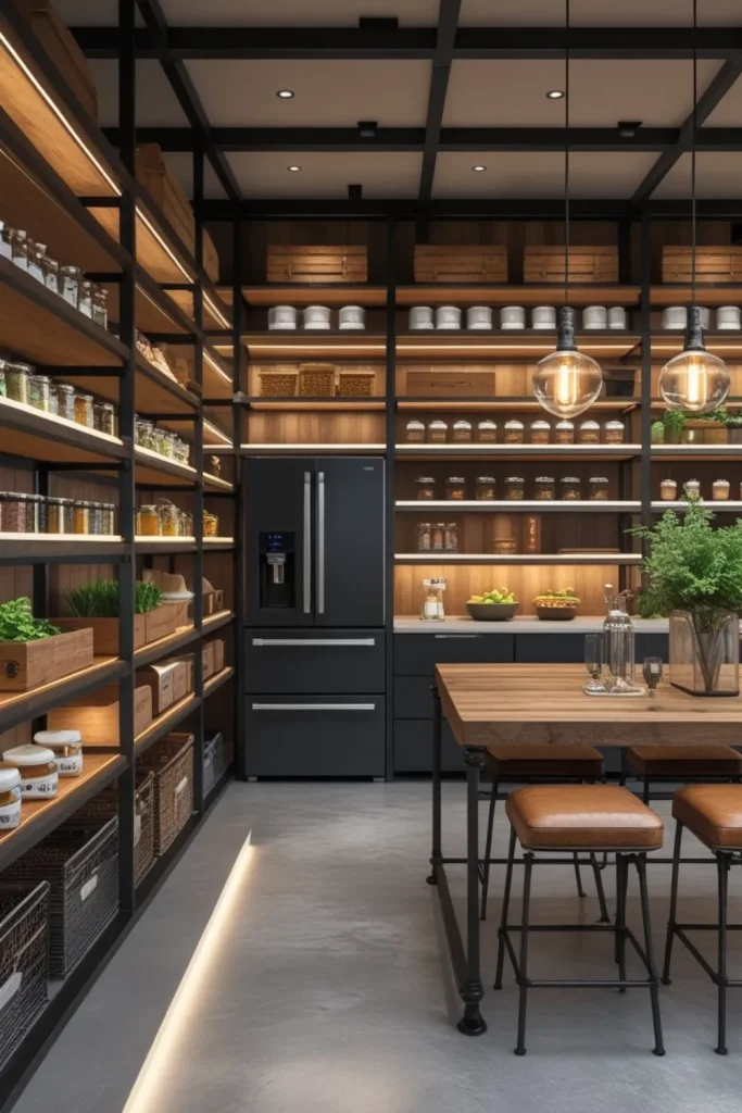 16 Pantry-for-food ideas 2026 to Revolutionize Your Kitchen Storage 8 Industrial Pantry with Metal and Wood Elements