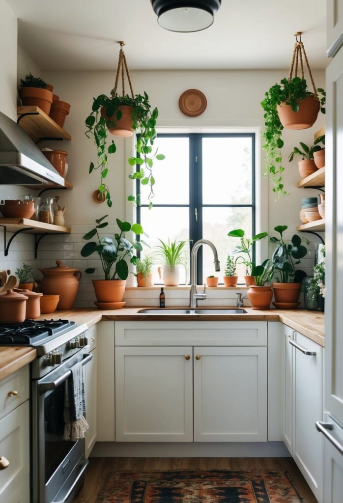 Terracotta pottery in kitchen