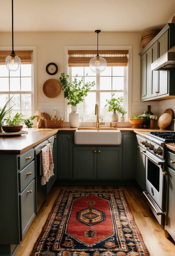 Vintage Turkish rug in kitchen