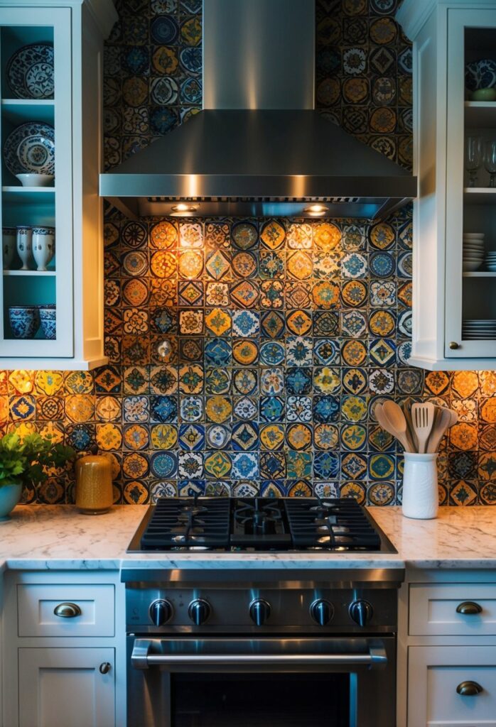 Moroccan tile backsplash in kitchen