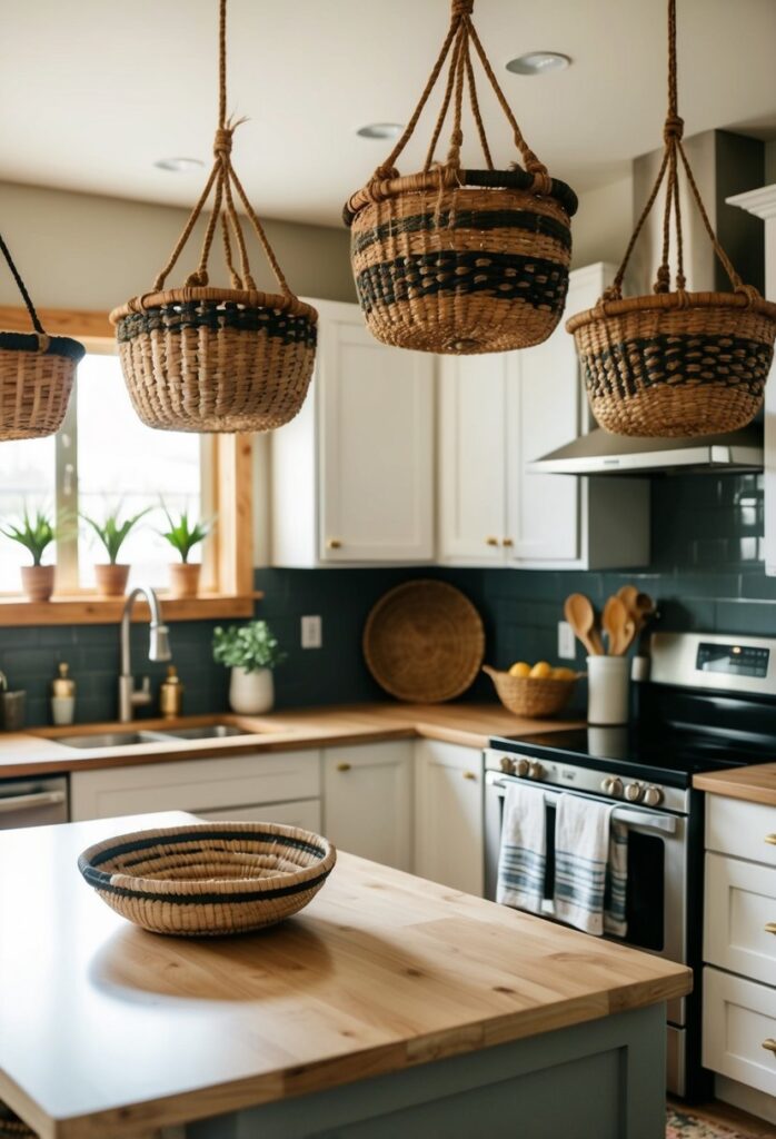 Handwoven baskets in kitchen