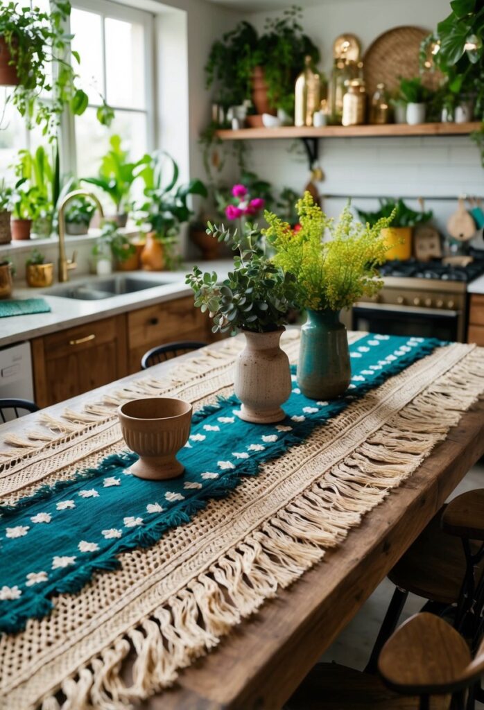 Fringe table runner on dining table