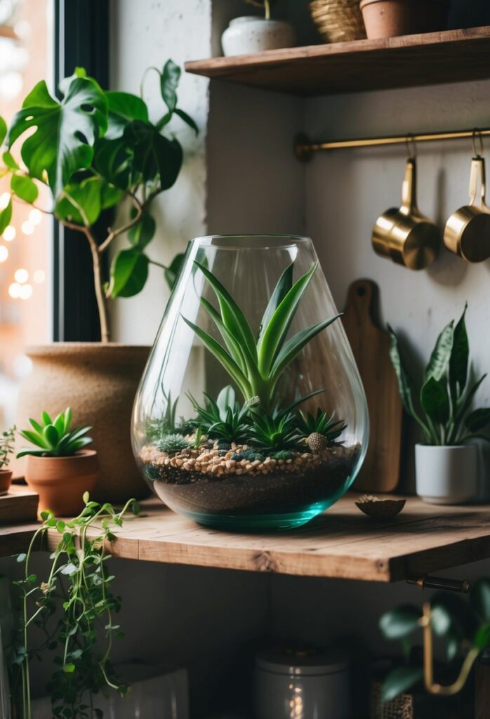 Glass plant terrarium with succulents