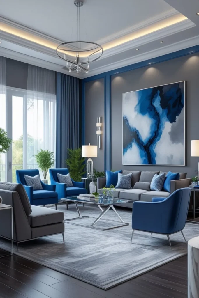 Blue and Grey Abstract Wall Art