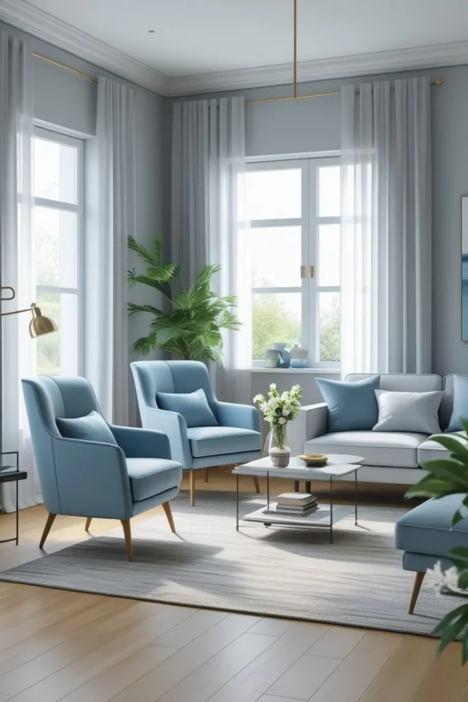 Sky Blue Armchairs with Light Grey Walls