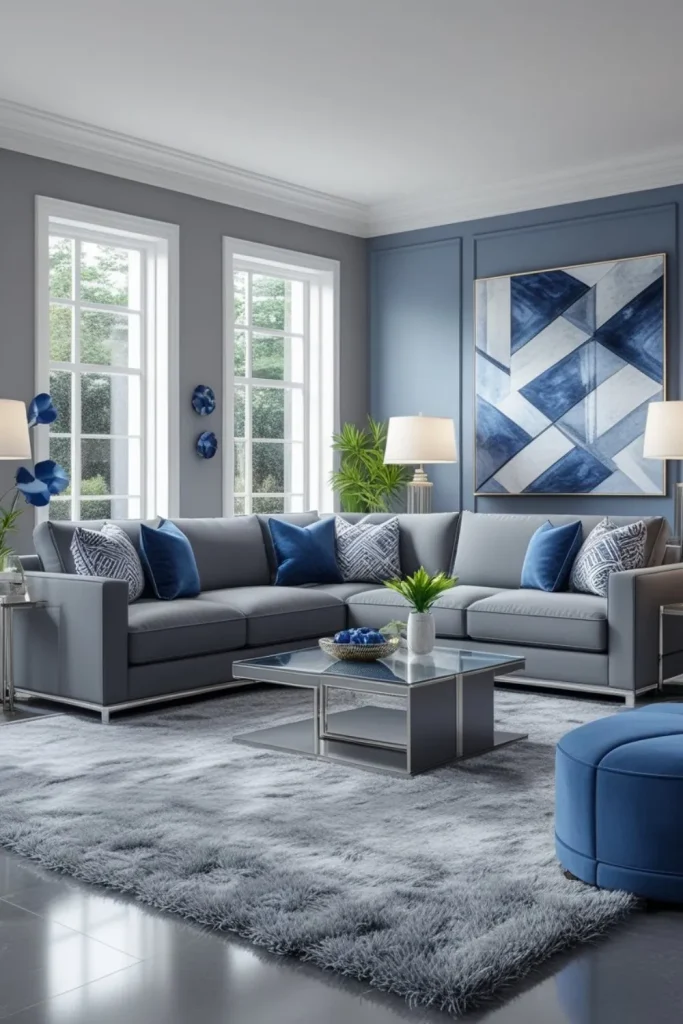 Grey and Blue Geometric Throw Pillows