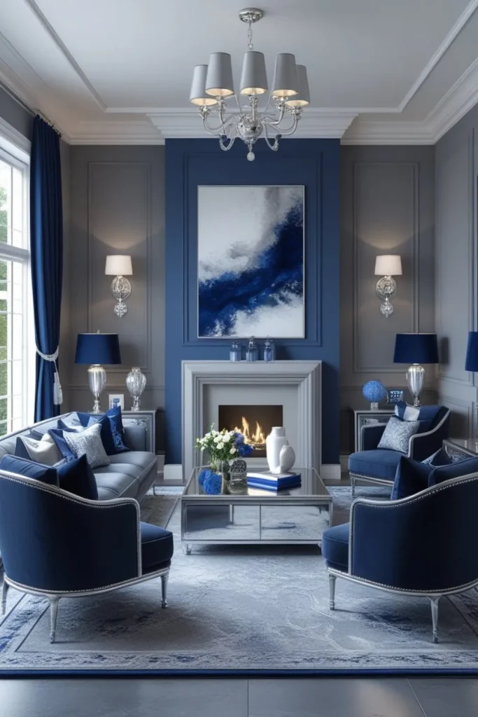 Navy and Silver Décor for a Luxe Grey-Blue