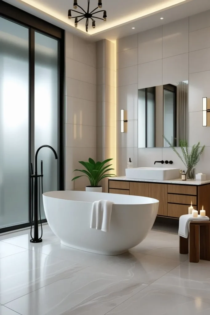 Freestanding Bathtub with Floor-Mount Faucet Freestanding Bathtub with Floor-Mount Faucet