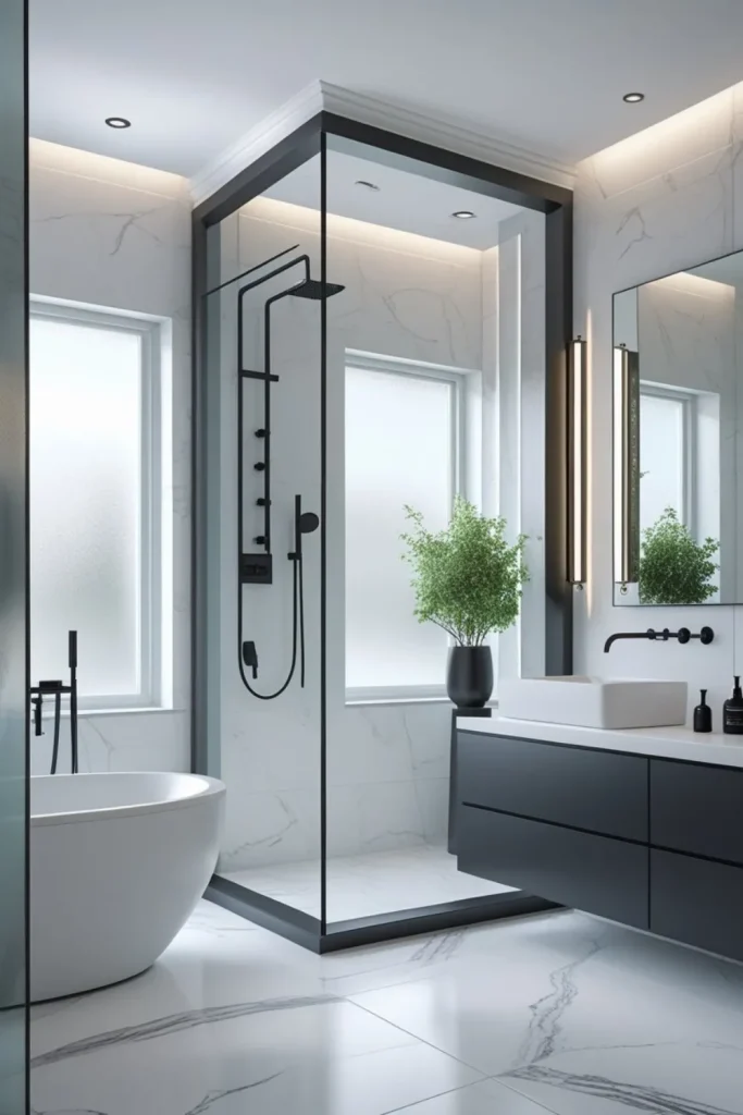 Glass Shower Partition with Matte Black Frame Glass Shower Partition with Matte Black Frame