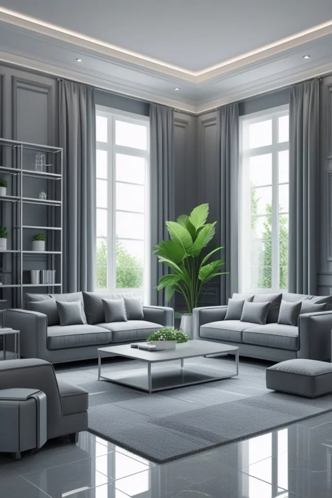 Gray Living Room with Greenery