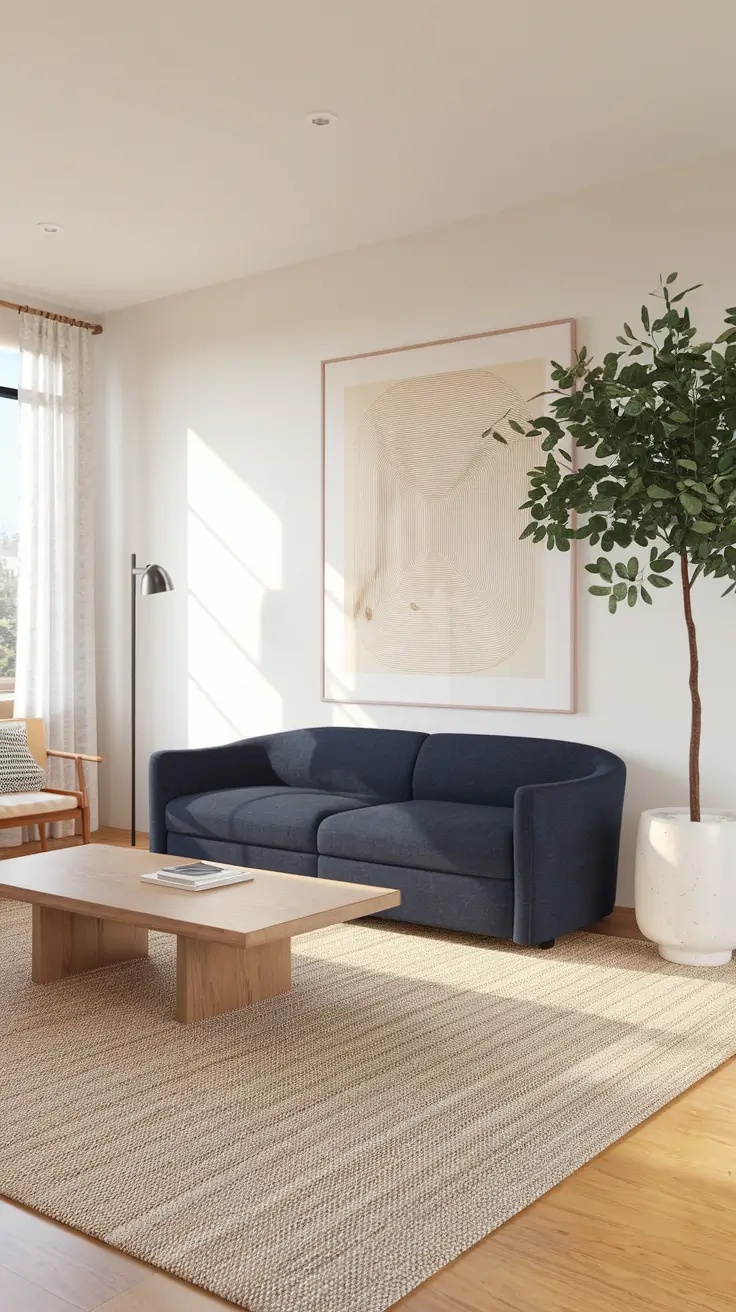 Dark Blue Sofa Minimalist Living Room