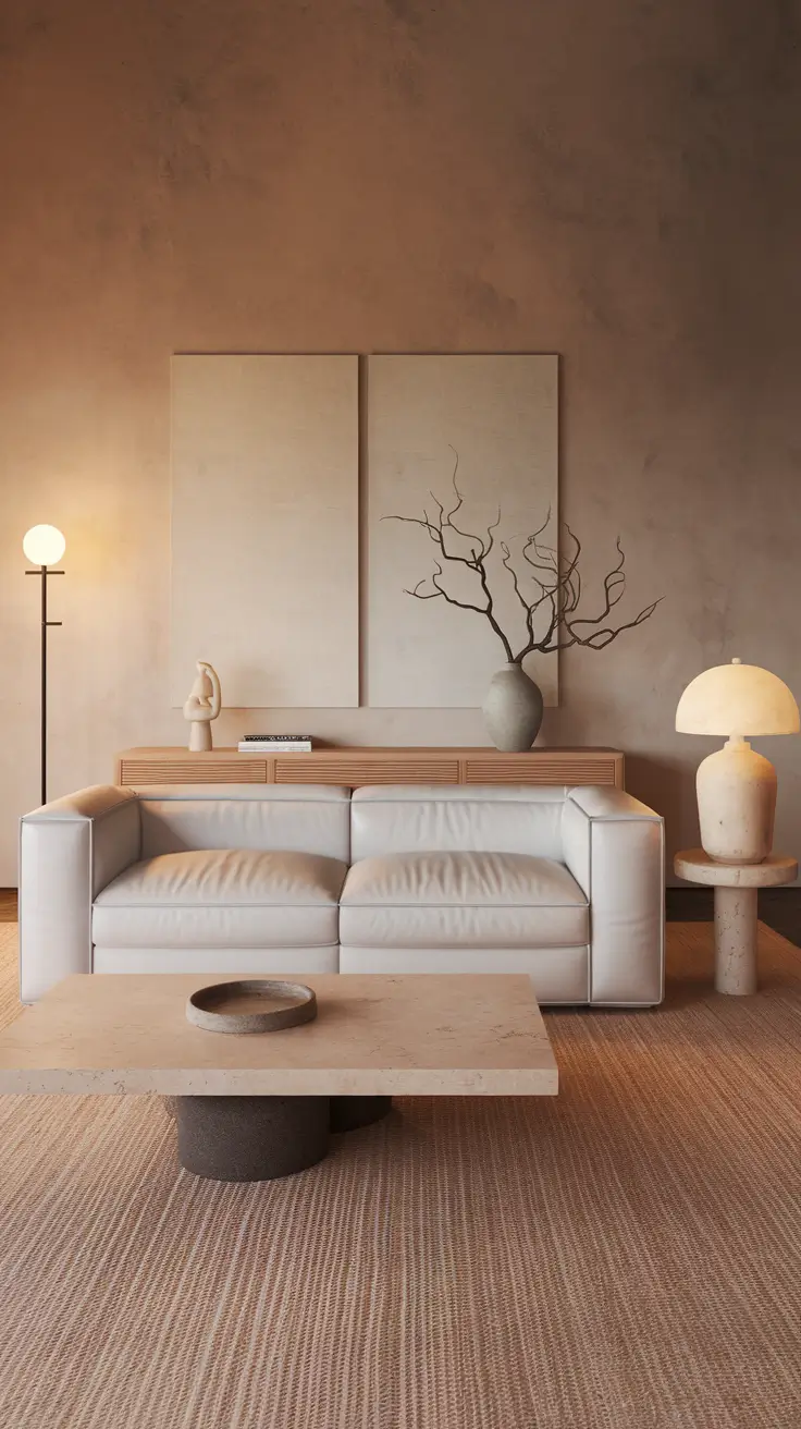 White Leather Sofa Minimalist Living Room
