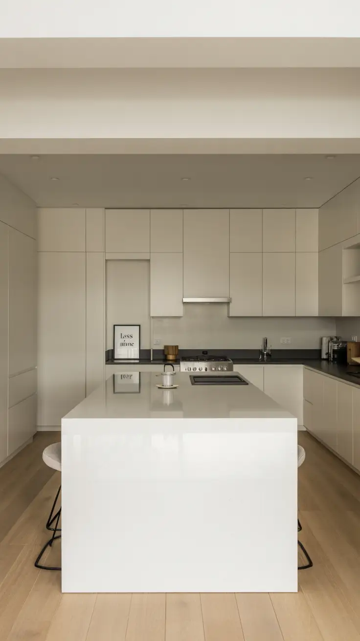 Minimalist White Kitchen Cabinets with Black Countertops