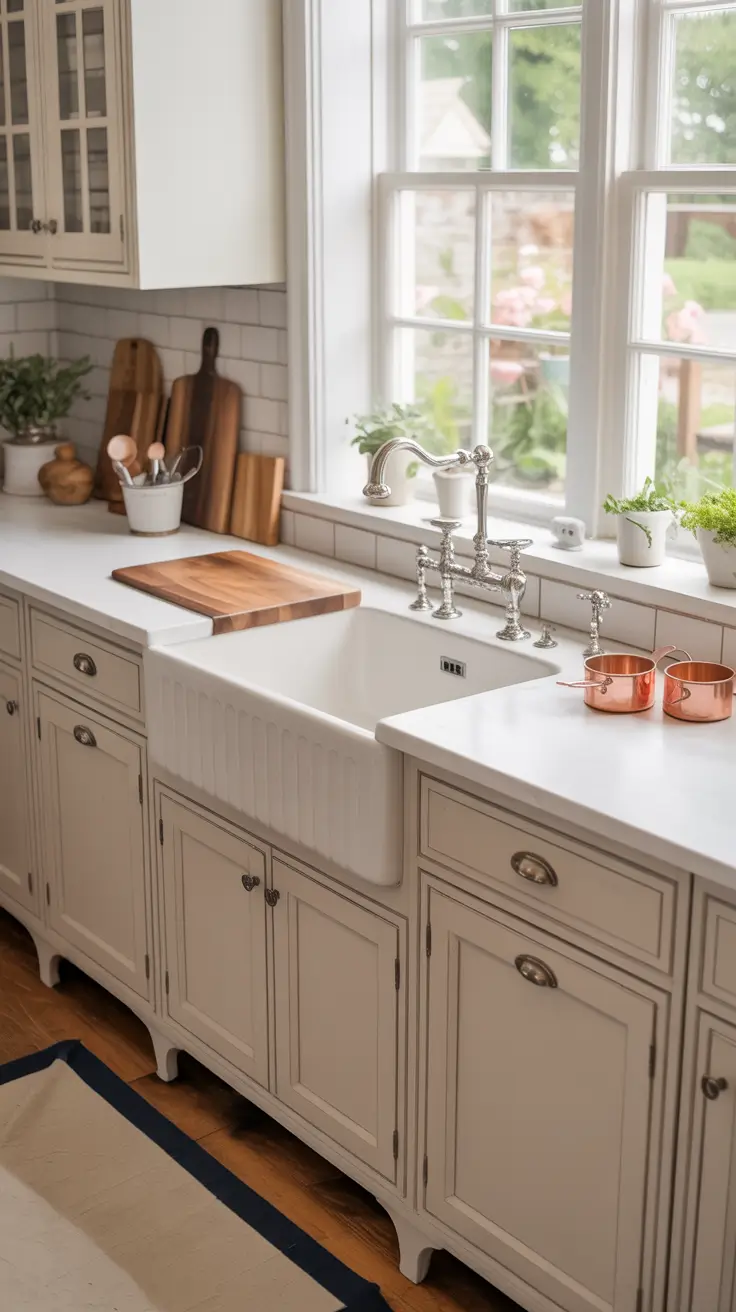 Distressed White Kitchen Cabinets with Rustic Accents