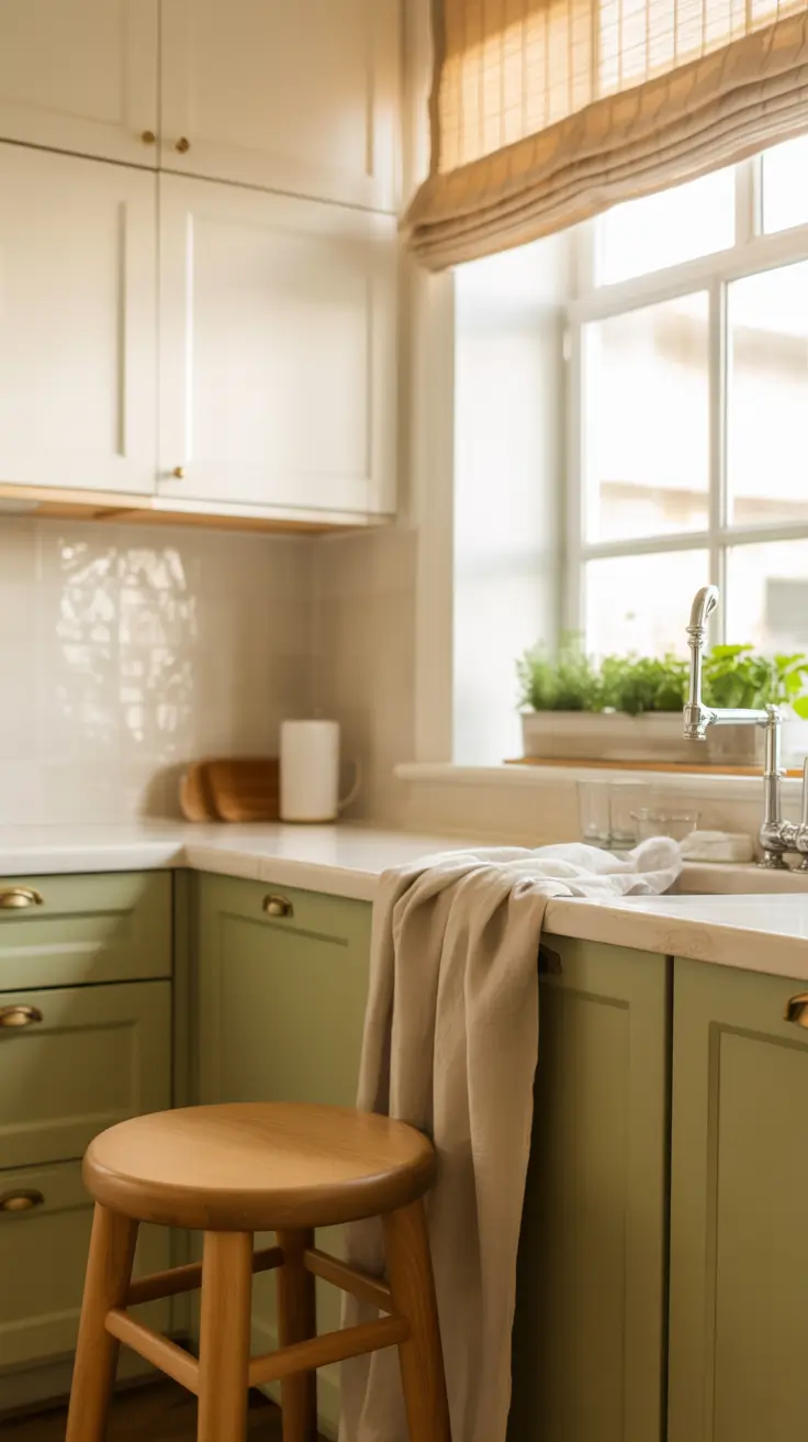 Sage Green and White Kitchen Cabinets