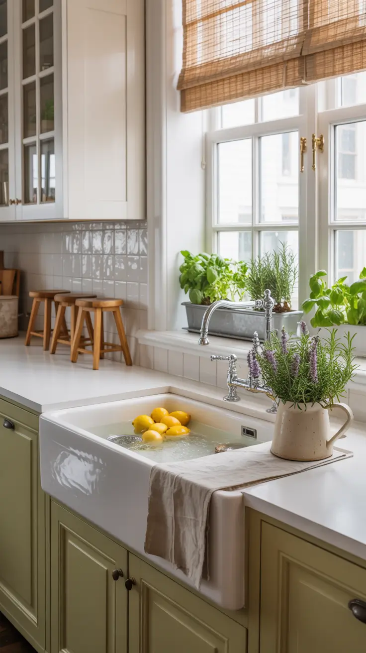 Sage Green Accents in White Kitchen