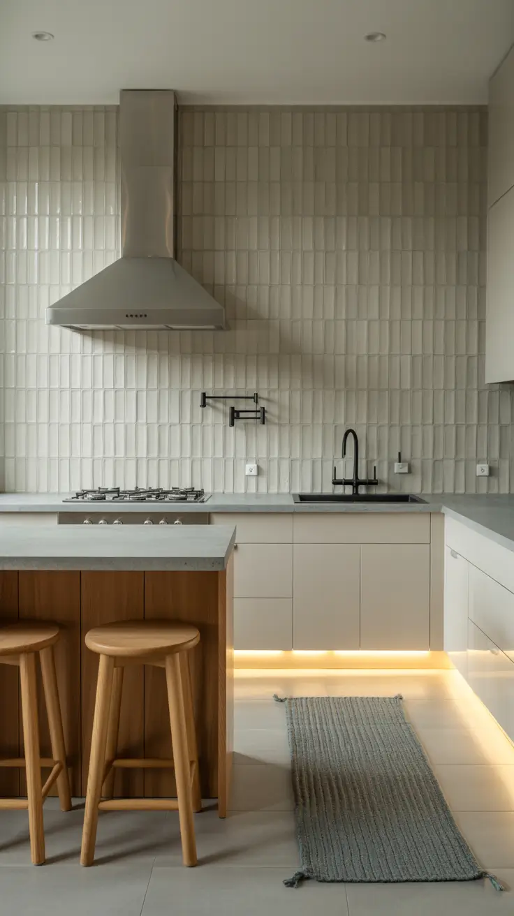 Gray and Taupe Textiles in White Kitchen