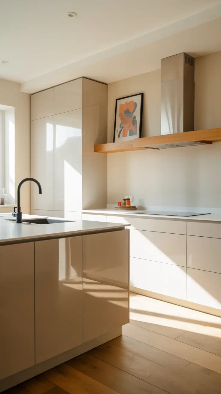 Glossy White Cabinets with Black Countertops
