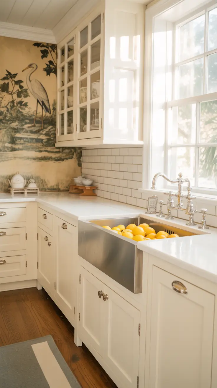 Classic White Kitchen with Warm Oak Floors
