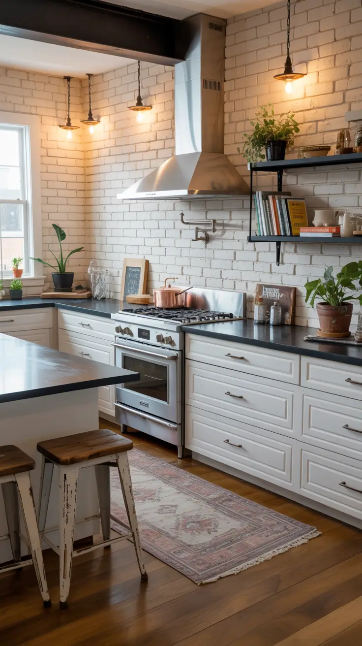 Industrial Style White Kitchen Cabinets