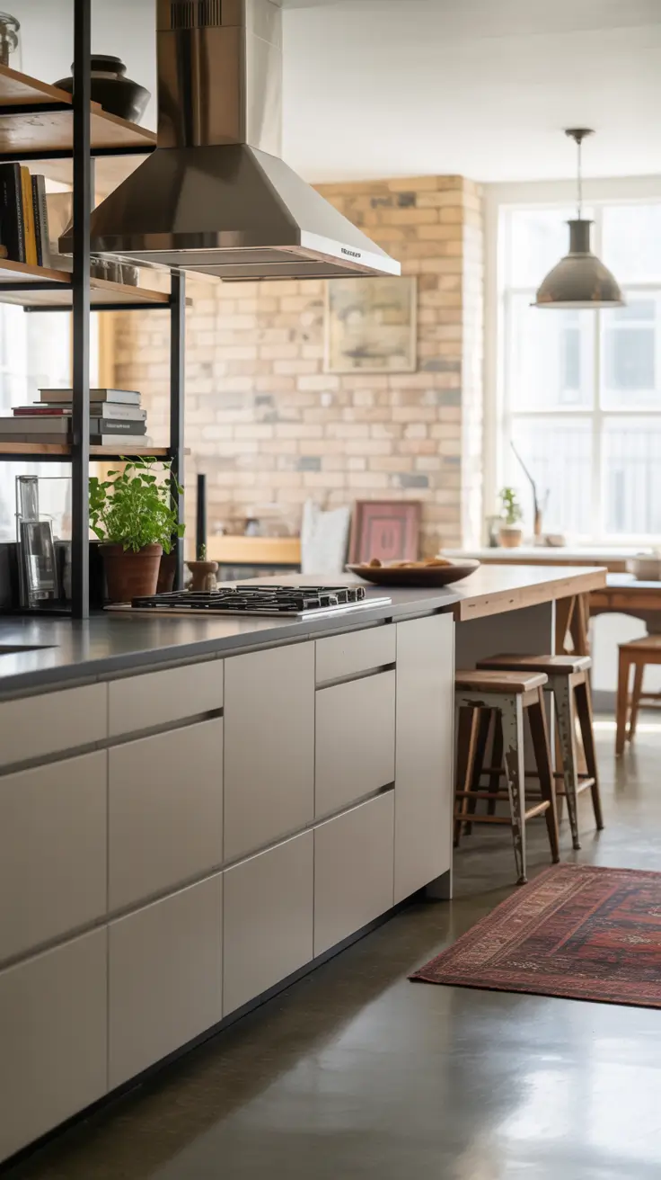 Industrial White Kitchen with Black Accents