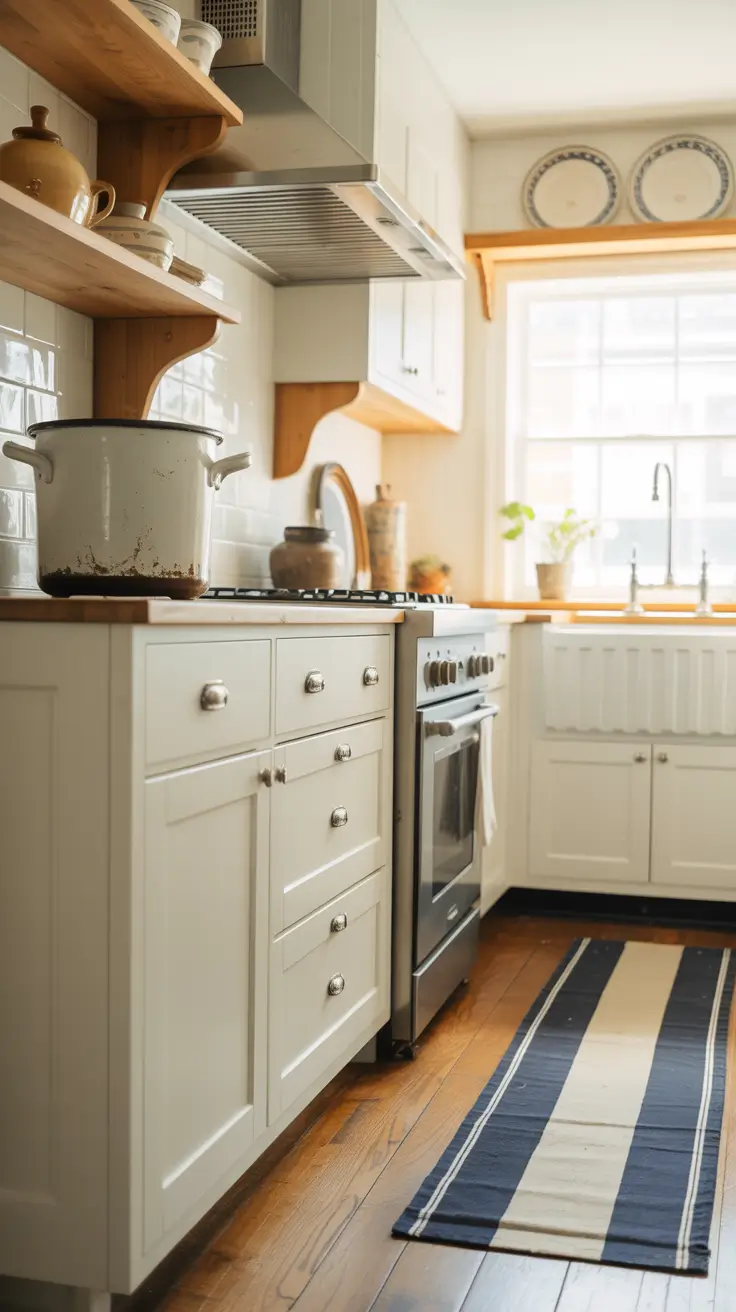 Farmhouse White Kitchen Cabinets with Open Shelving