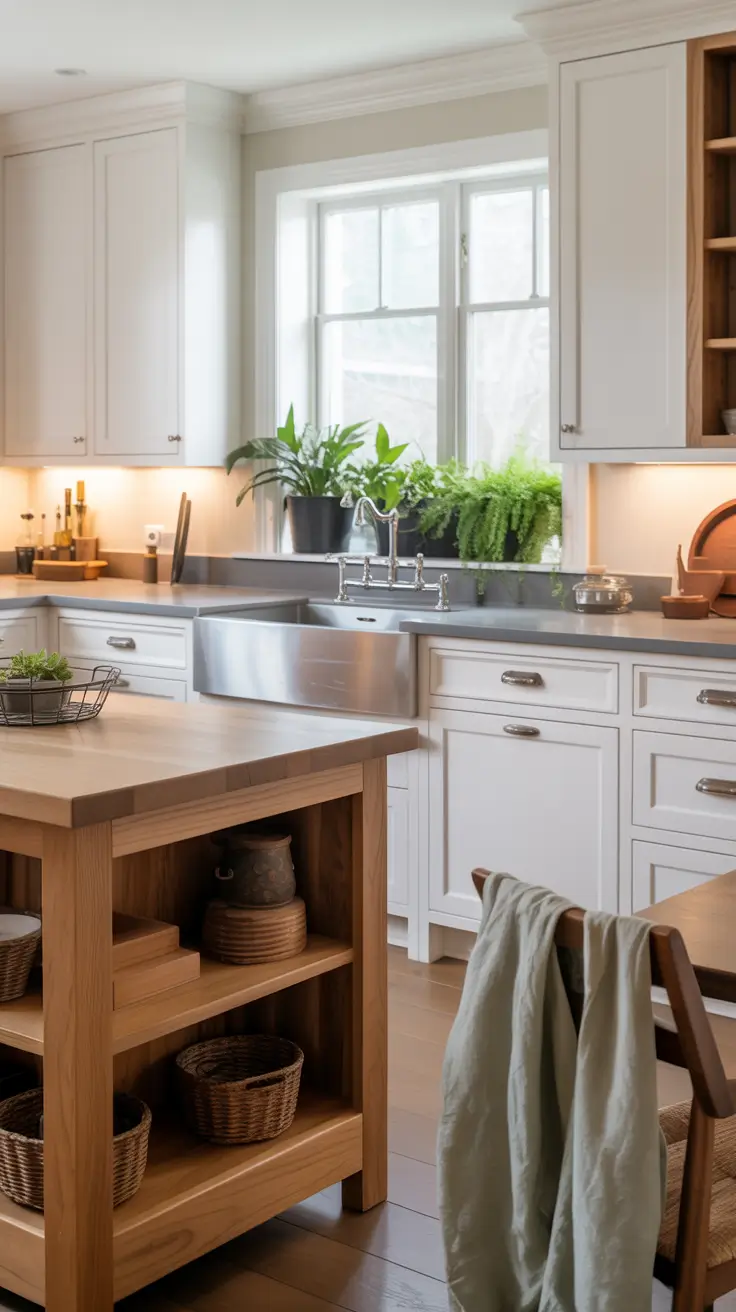 Warm Wood Accents with White Cabinets