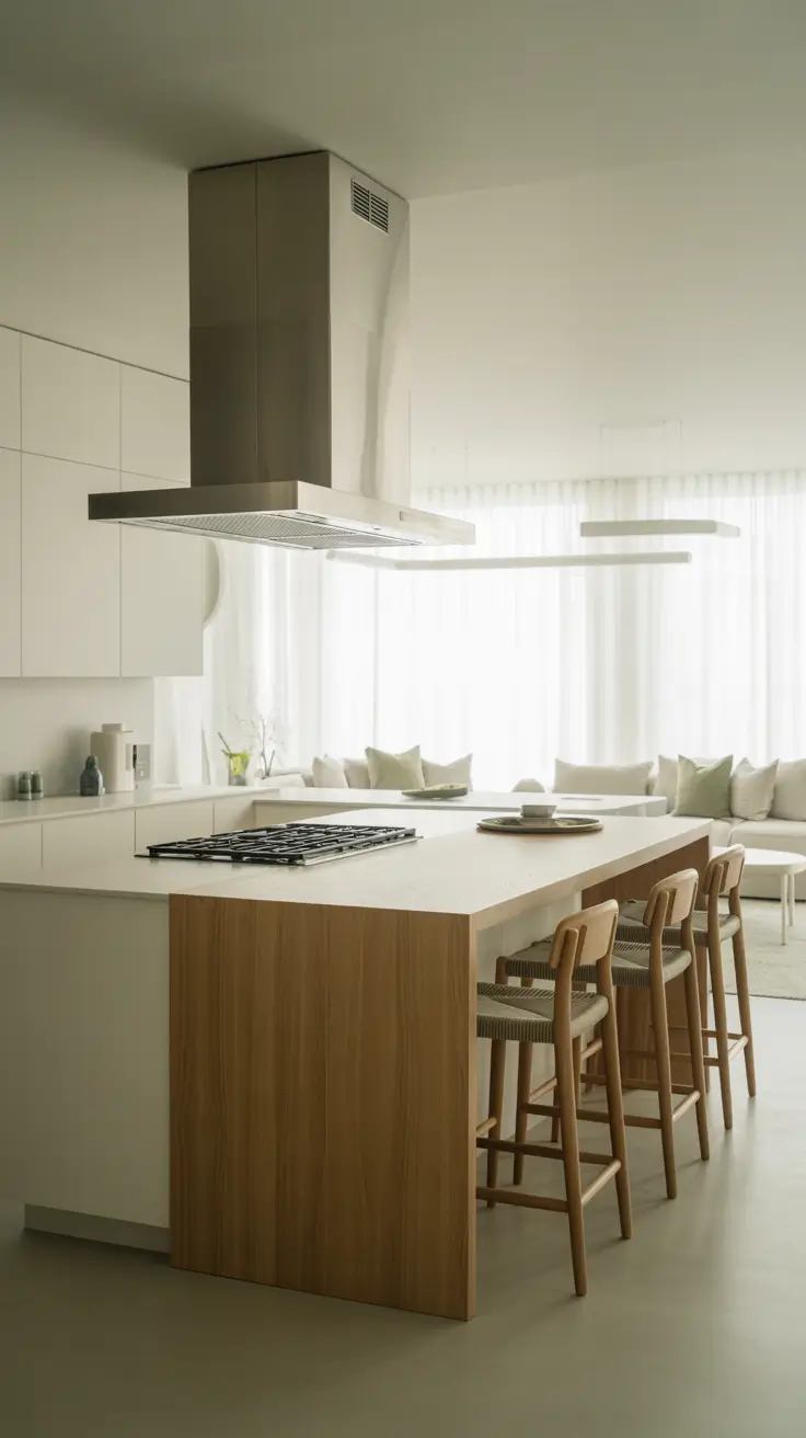 Open-Concept White Kitchen Cabinets