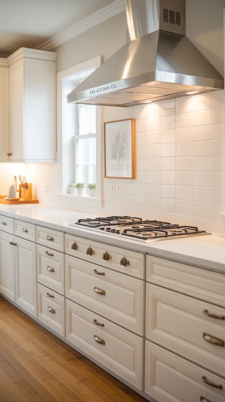 Elegant Hardware on White Cabinets