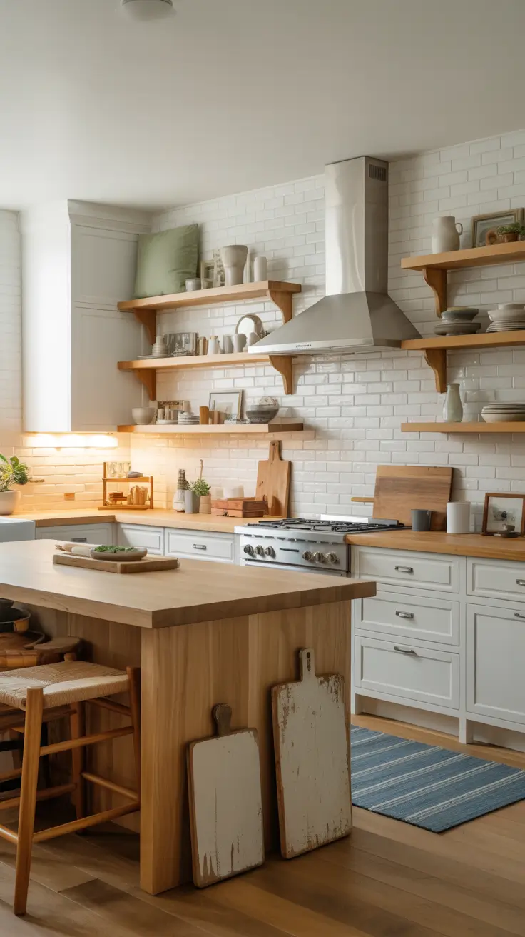 Wood Accents with White Kitchen Cabinets